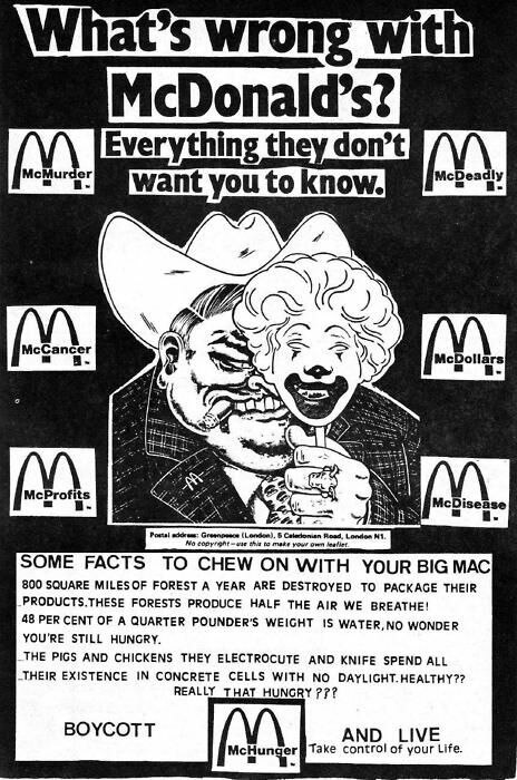 "What's wrong with McDonalds - everything they don't want you to know" leaflet cover